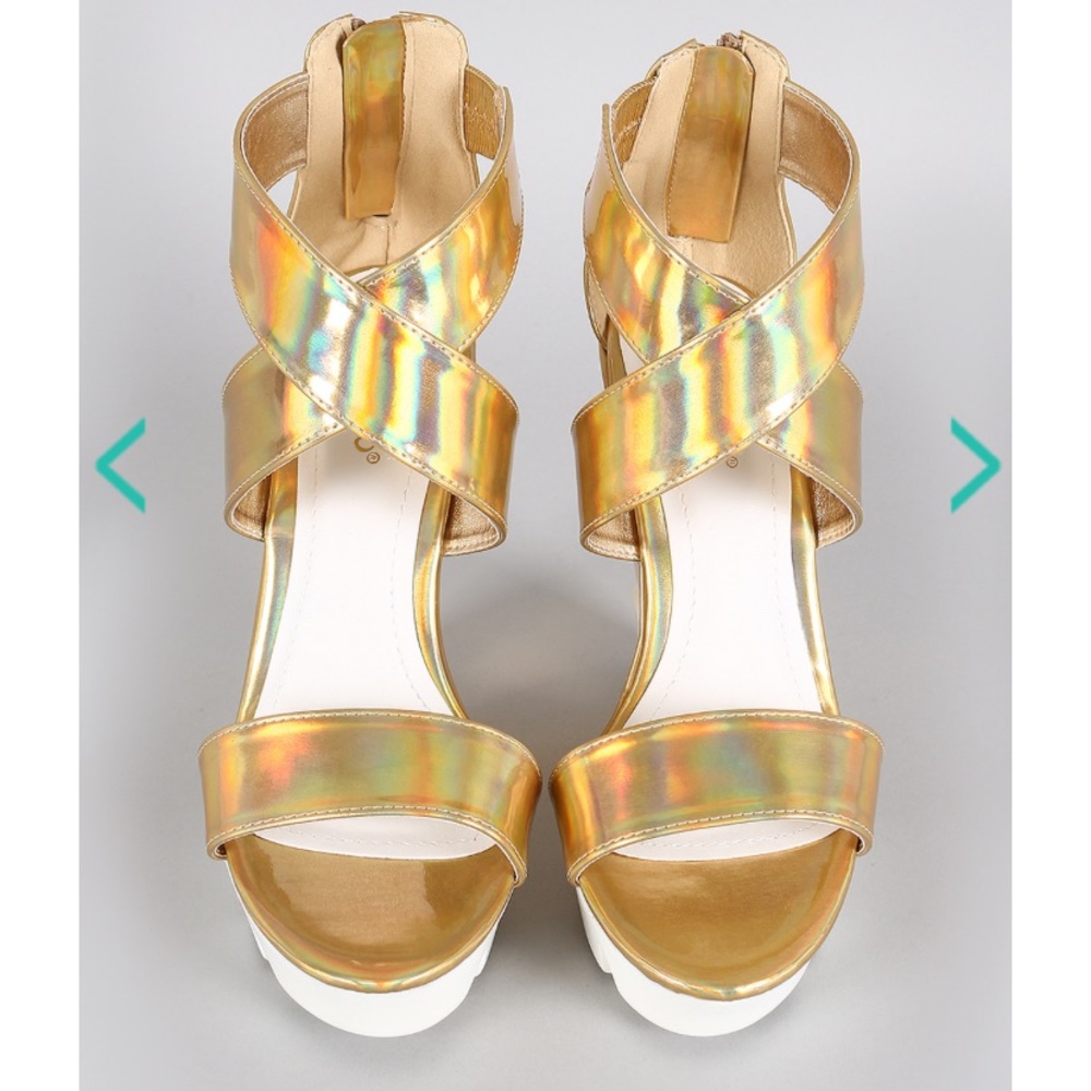 Gold Bamboo Hologram Lug Sole Platform Wedge